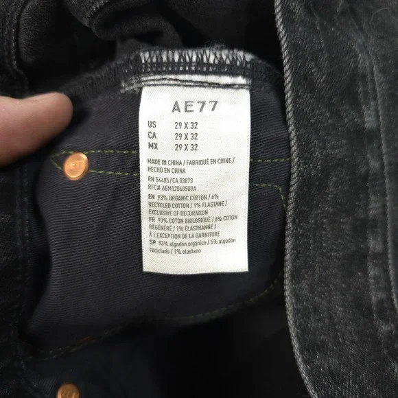 American‎ Eagle Jeans Mens 29x31 Black Denim Slim Selvedge Button Fly Preppy